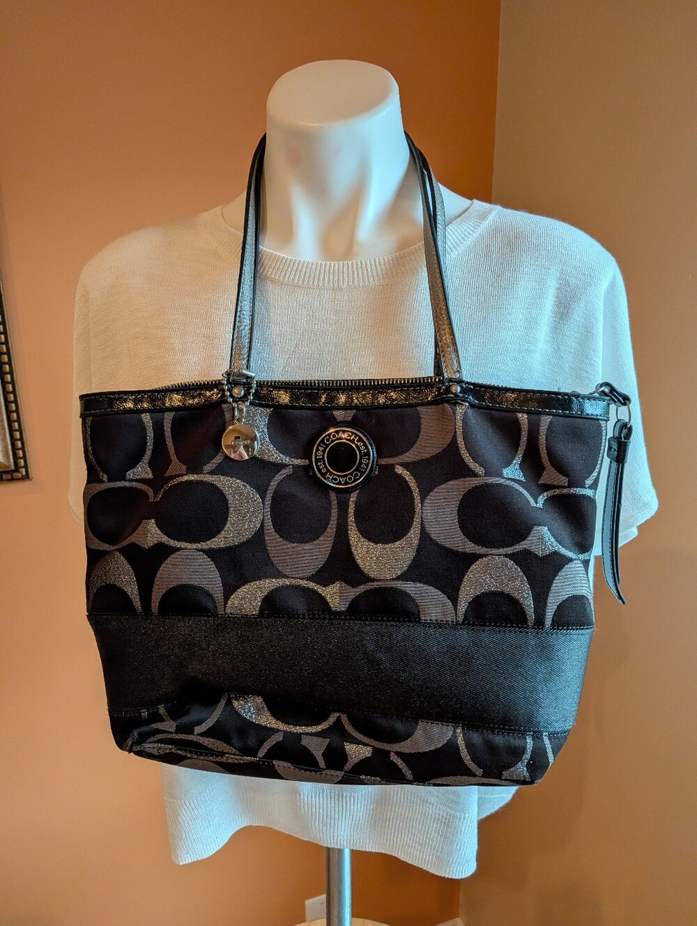 Coach Black Signature Jacquard Tote